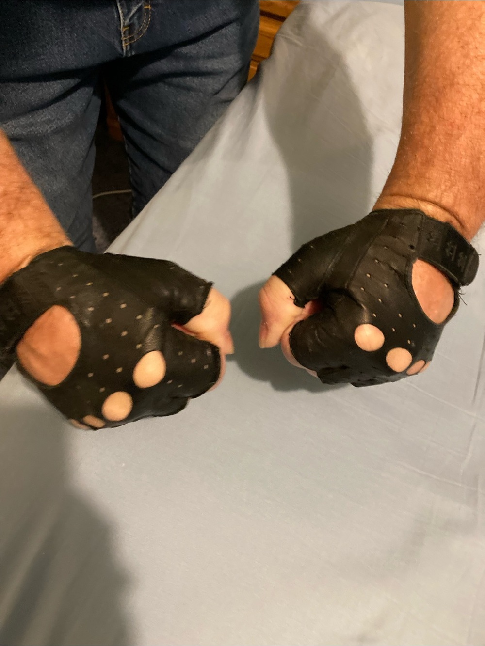 Vintage Leather Black Fingerless Perforated Gloves